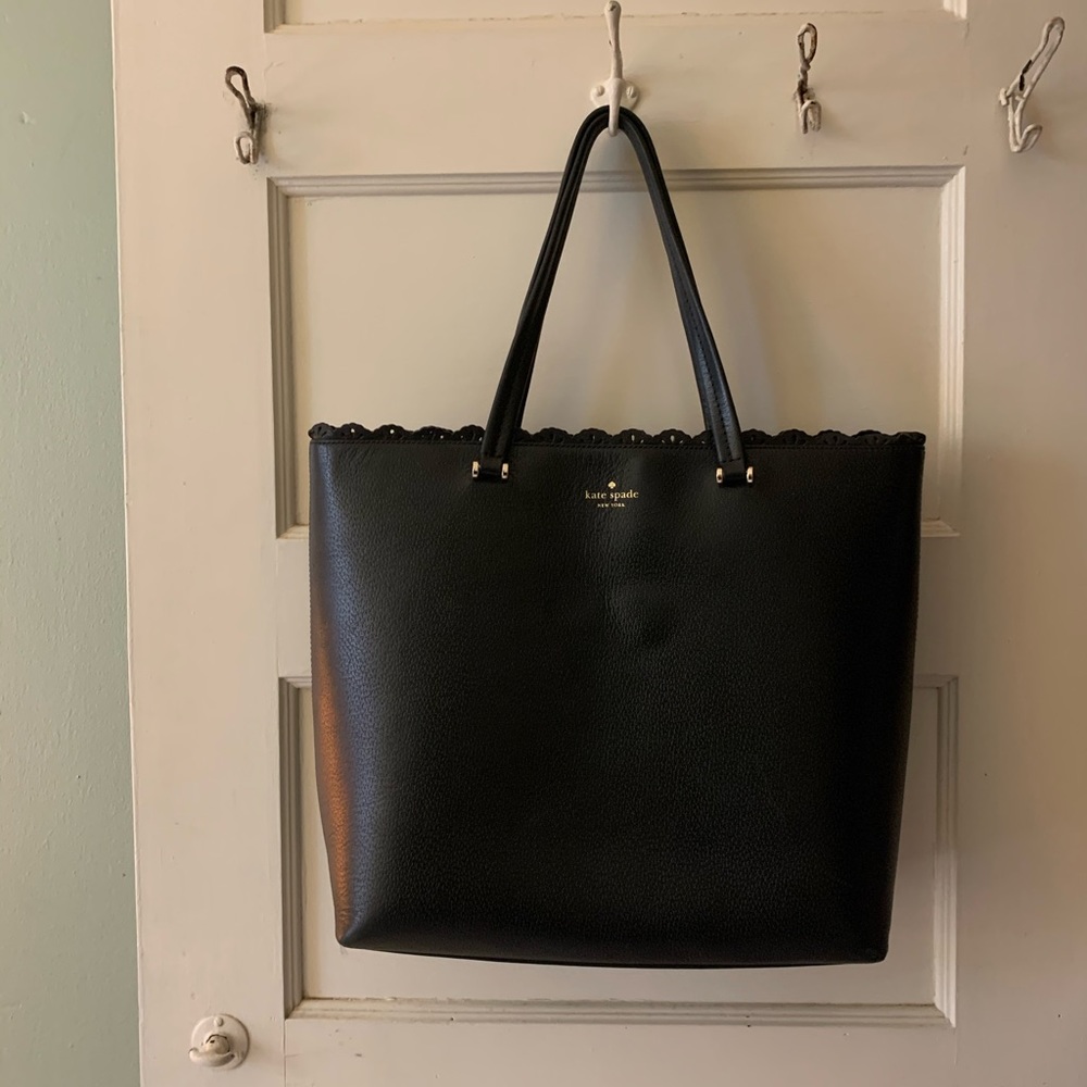 Kate Spade Scalloped Black Leather Tote